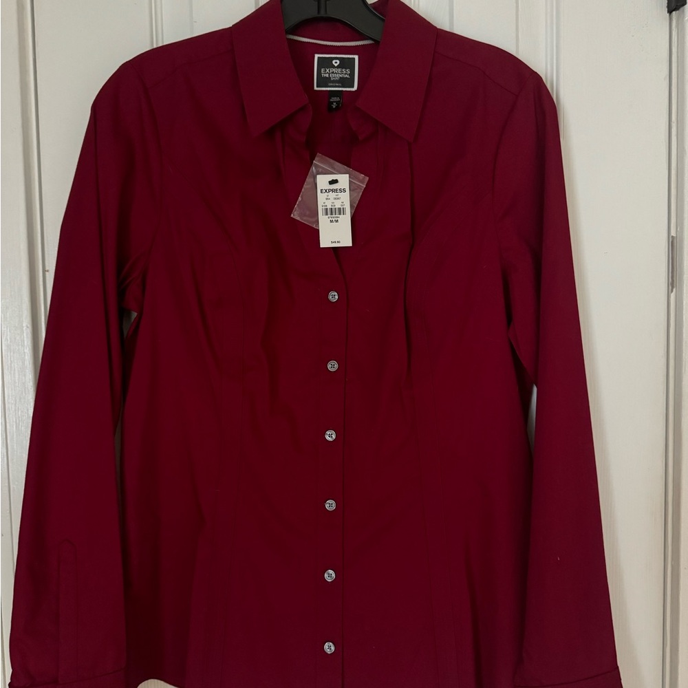 Express Women's Deep Red Button-Down Shirt
